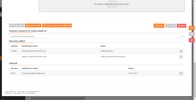 List of emails receiving the fulfillment copy